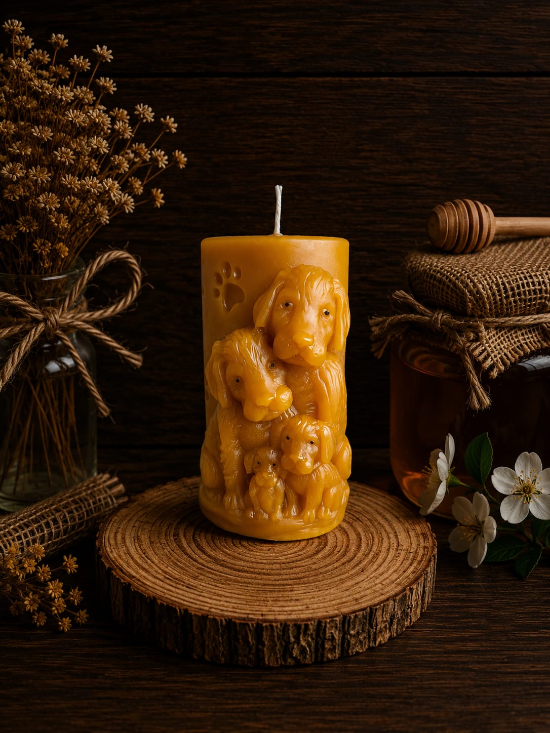 4 Cute Puppies Candle