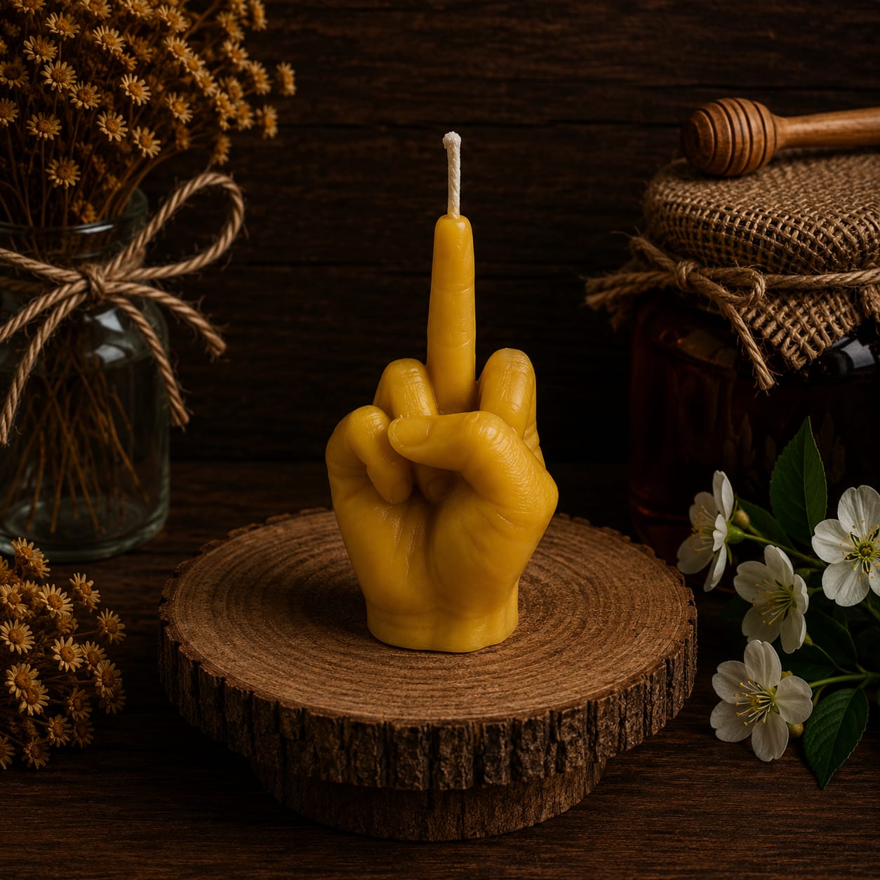 Middle Finger Beeswax Candle