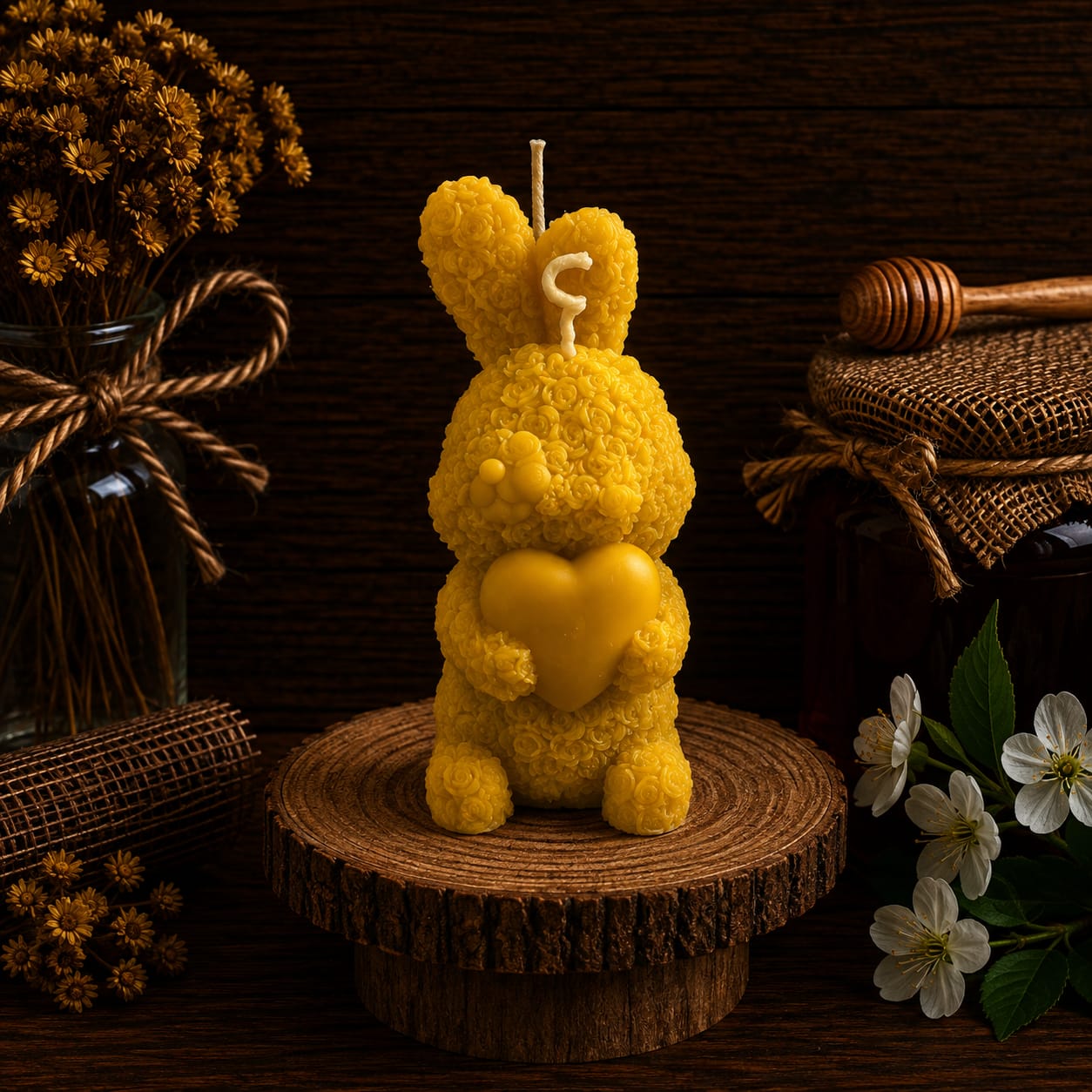 Bunny Holding a Heart Candle