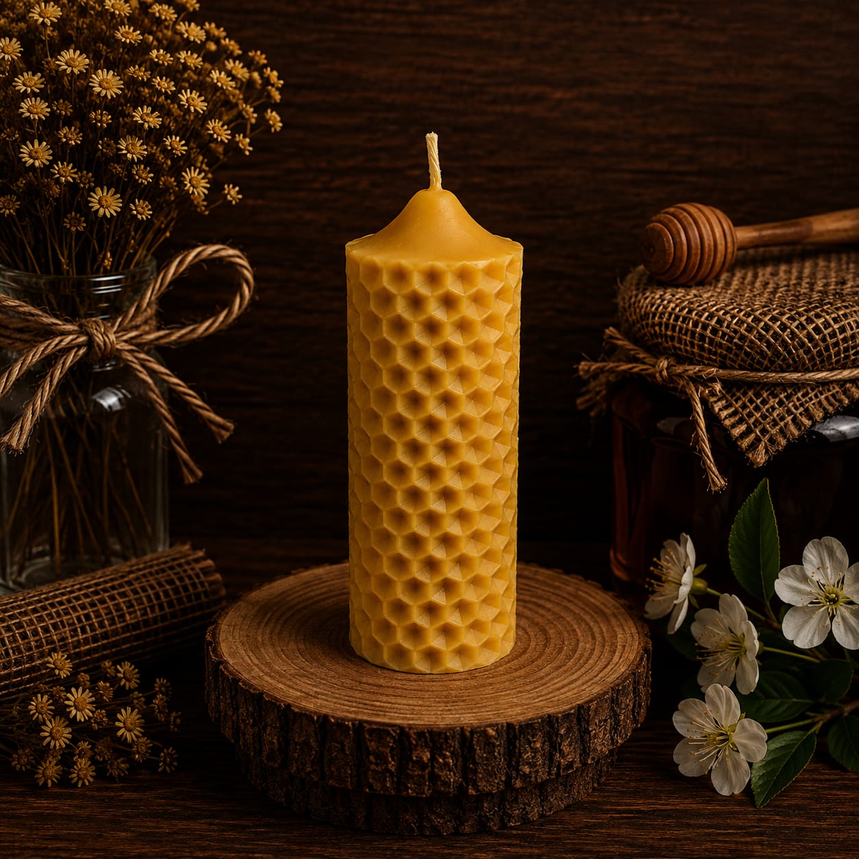 Beeswax Honeycomb Cylinder Candle