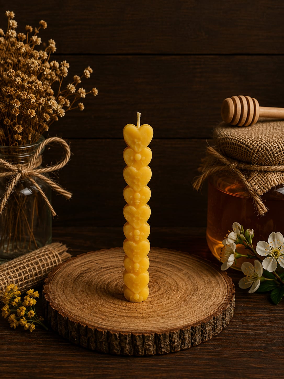 Heart Honeybee Taper Candle