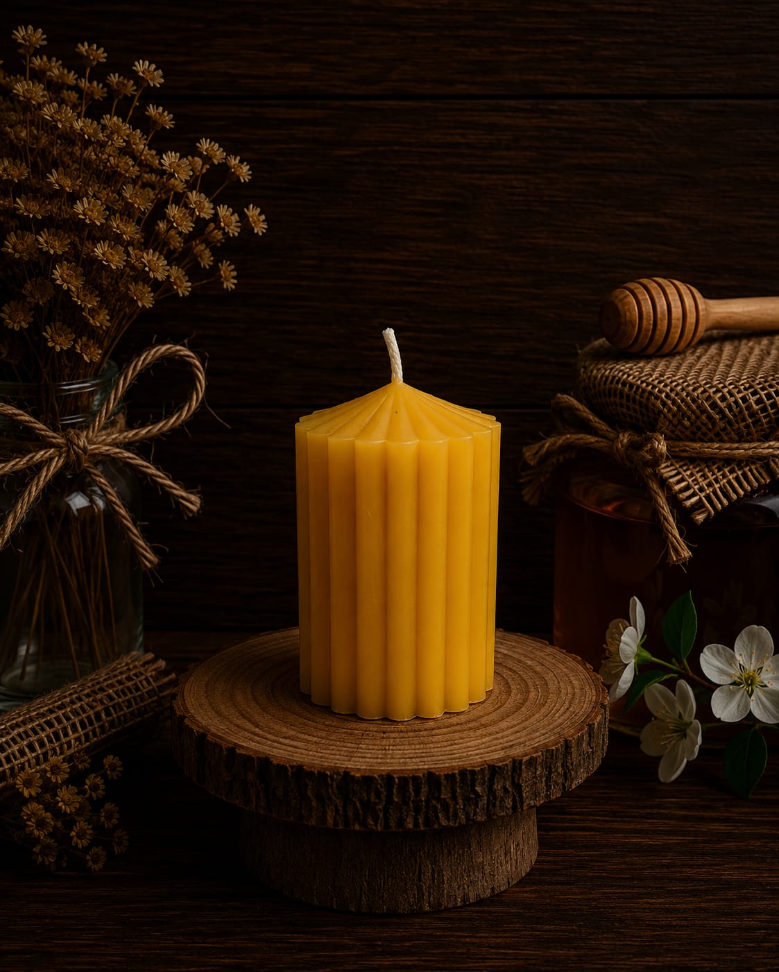 Geometric Spire Striped Candle