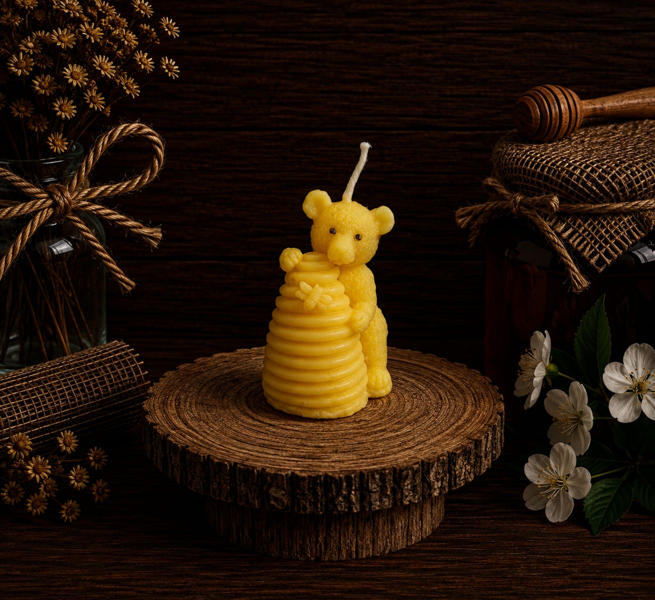 Bear with Beehive Candle