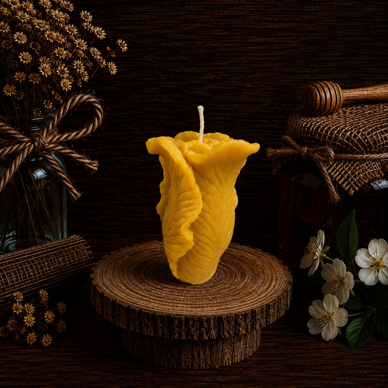 Large Rose Beeswax Candle