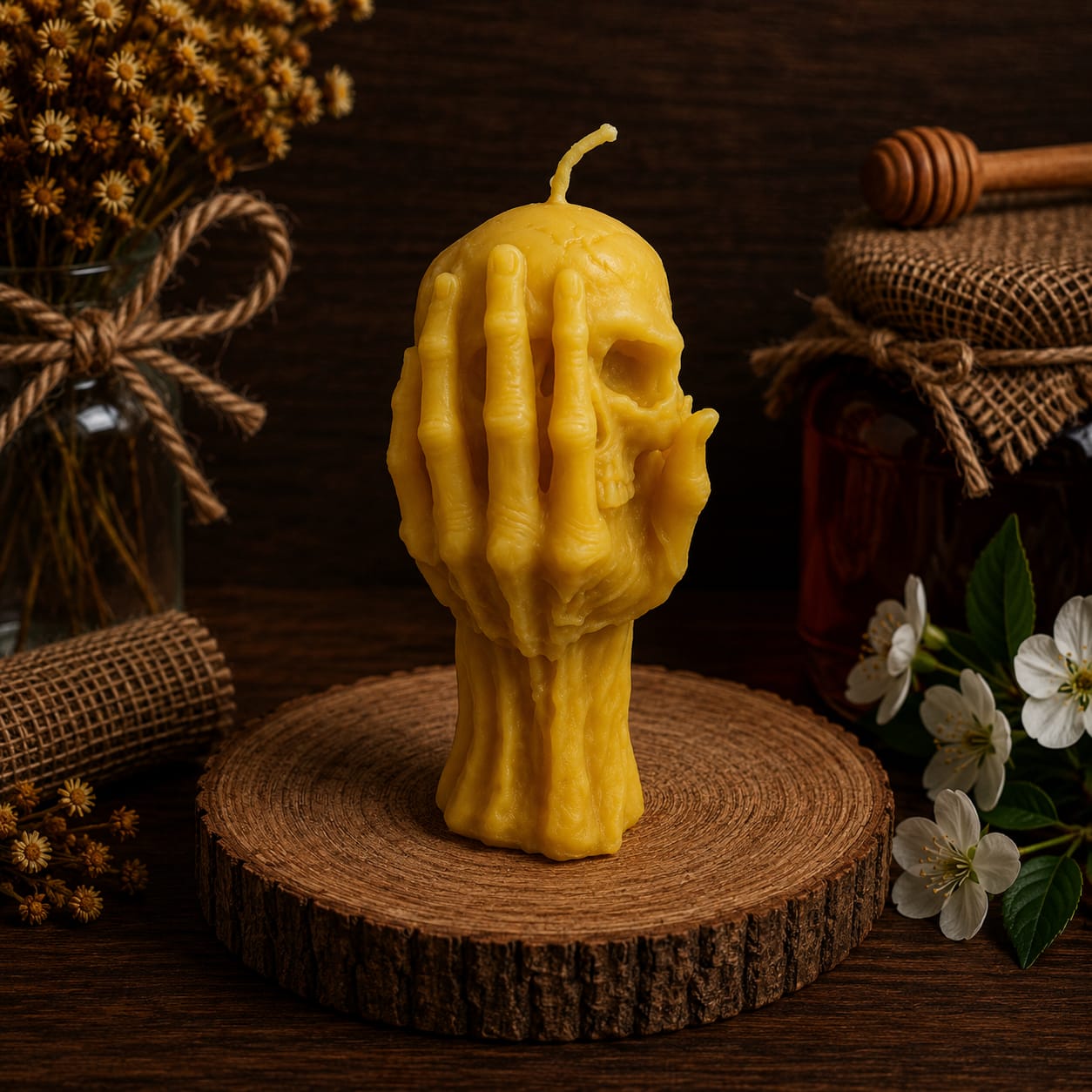 Skull in hand candle