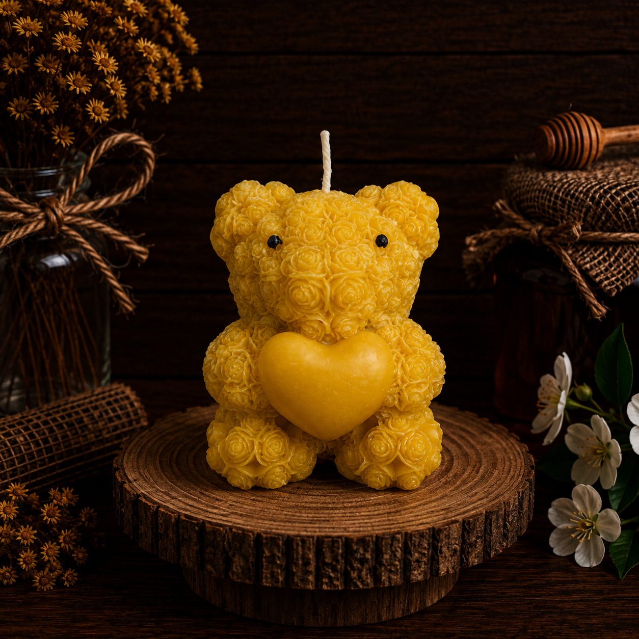 Rose Bear with Heart Candle