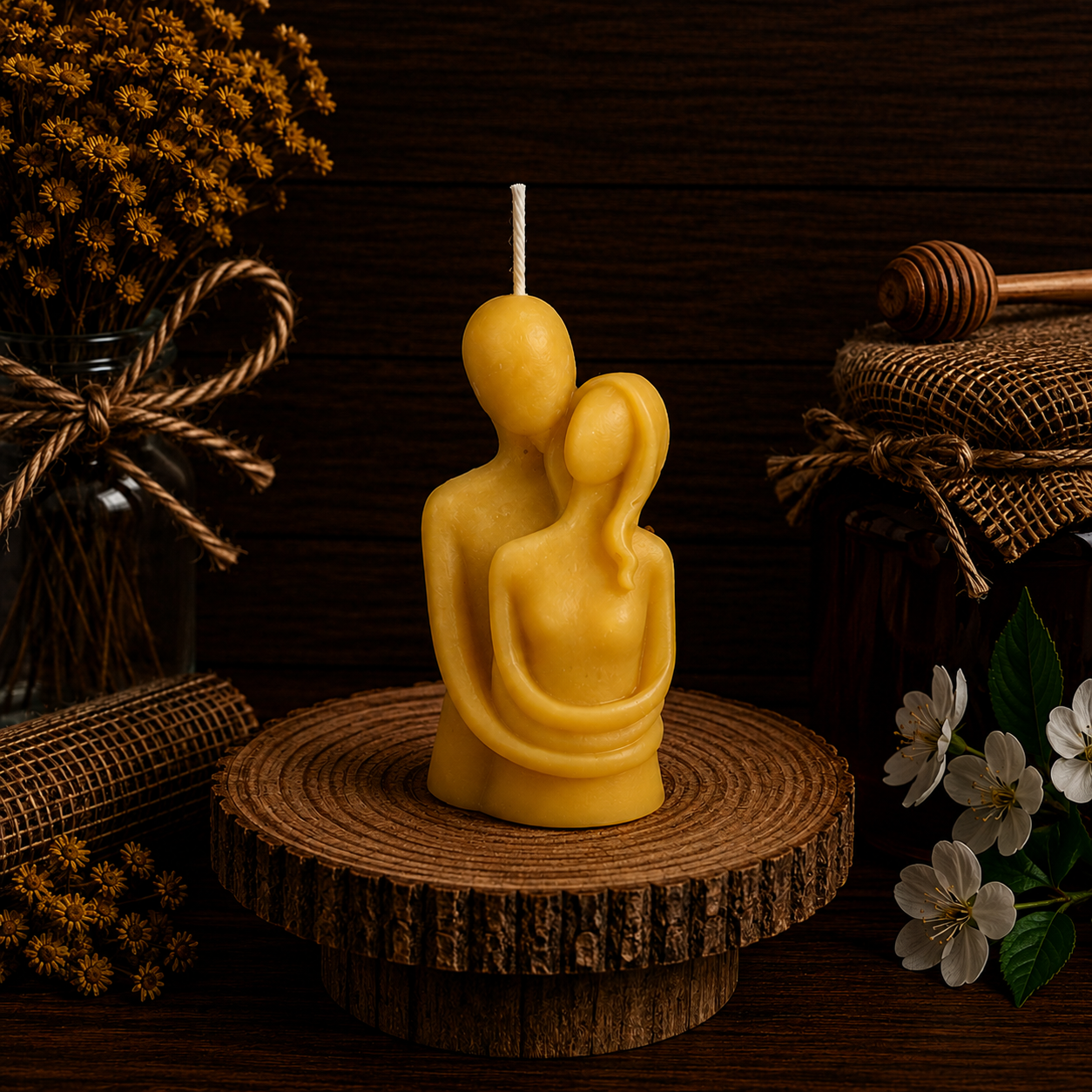Hugging Couple Beeswax Candle
