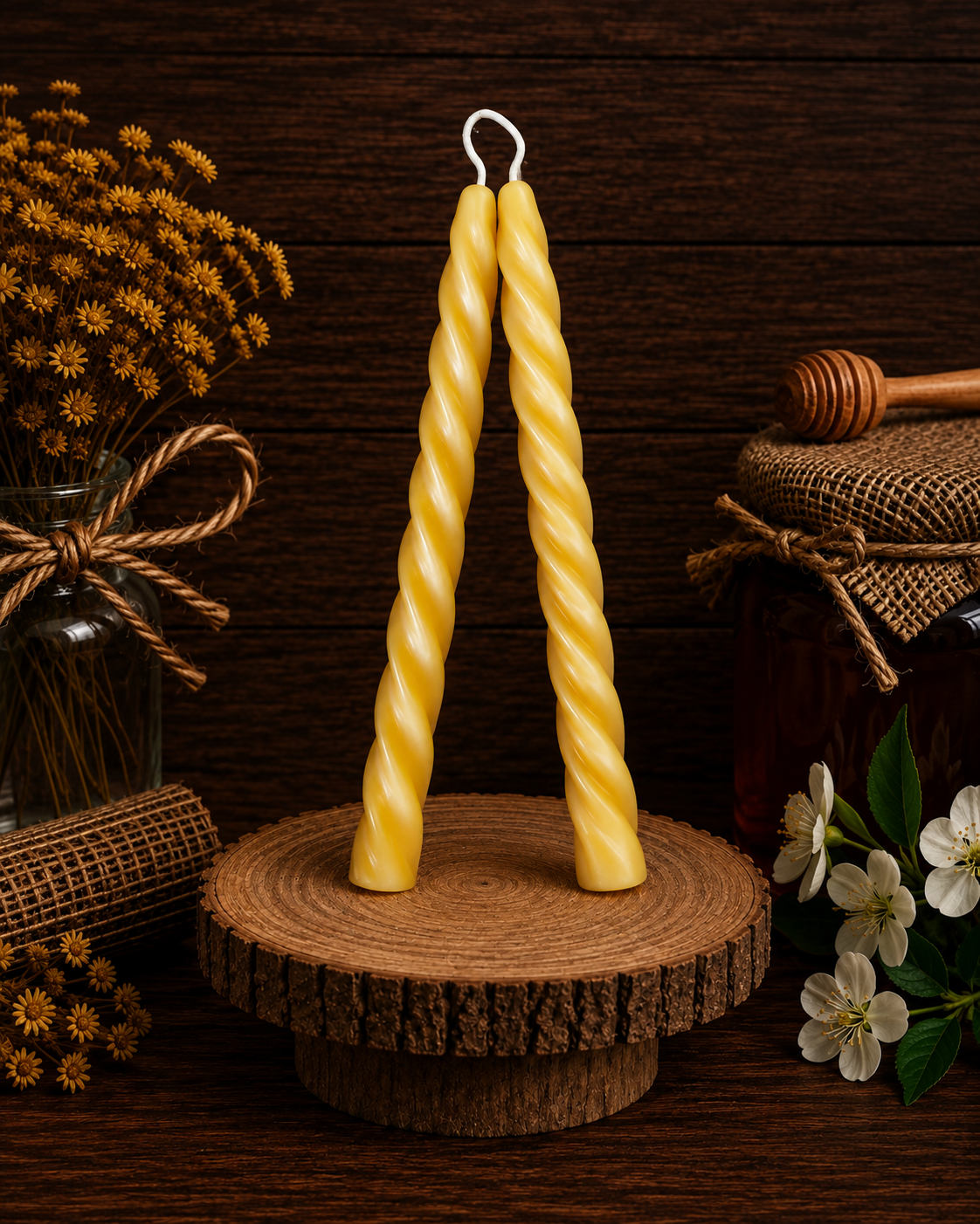 Twisted Beeswax candle Pair