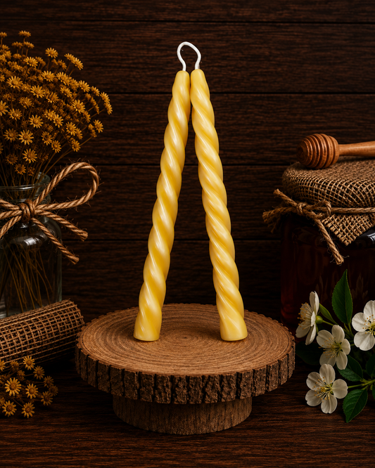 Twisted Beeswax candle Pair