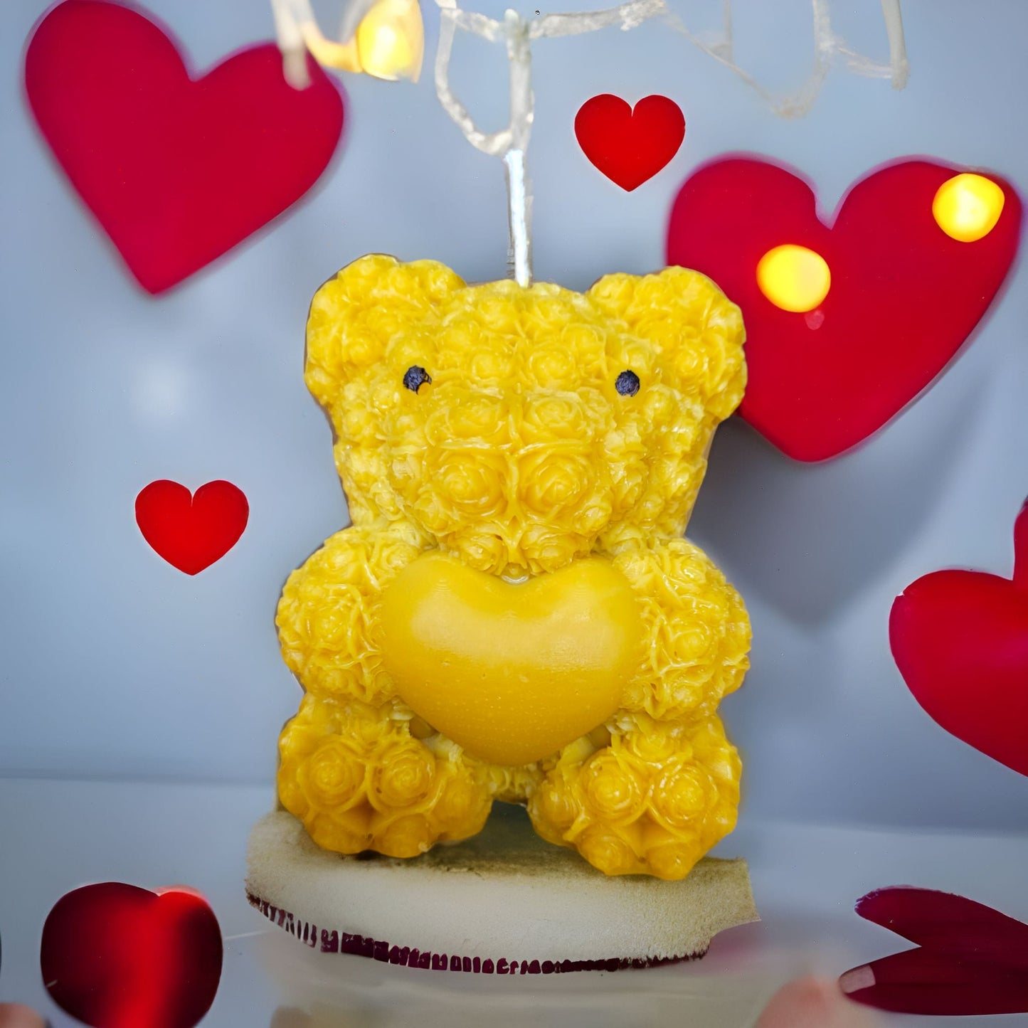 Rose Bear with Heart Candle